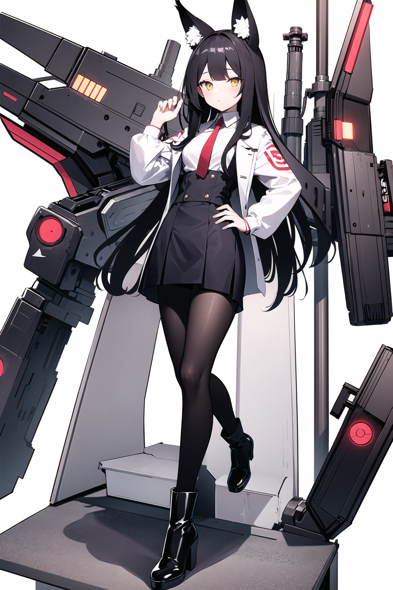 06764-3462665641-1girl, solo, animal ears, tail, black hair, long hair, pantyhose, jacket, white background, standing, full body, looking at view.png